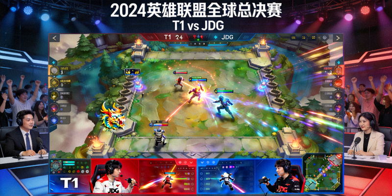 英雄联盟世界赛直播画面 - T1战队与JDG战队在游戏中激烈交锋